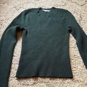 Abercrombie Ribbed Long-Sleeve Sweater Top - Dark Green